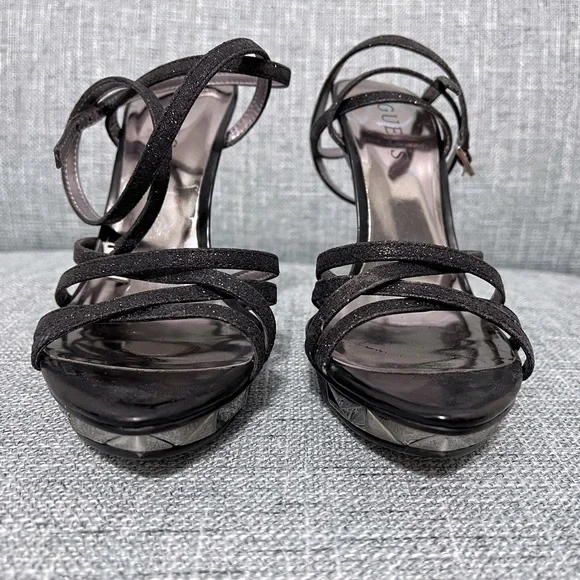 Guess Black Glitter Metallic Ankle Wrap Heels/Stilettos GW Sasha Size 6 - Picture 6 of 6